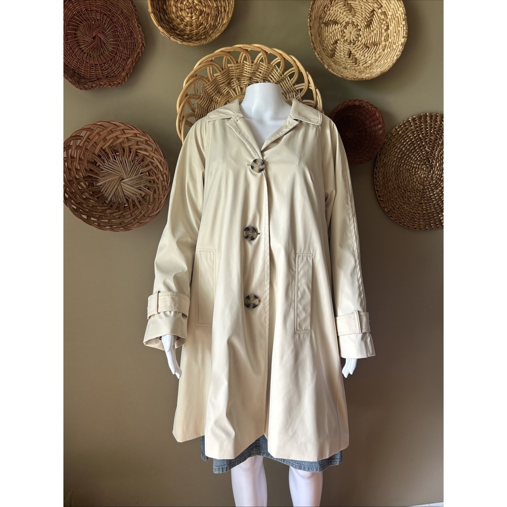 Dennis Basso Beige‎ Trench Coat Small Designer Rain Longline Jacket Swing Lined